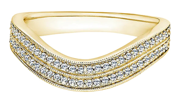 Round Diamond Yellow Gold Ring, Double Row Curved Half Eternity | ET1251