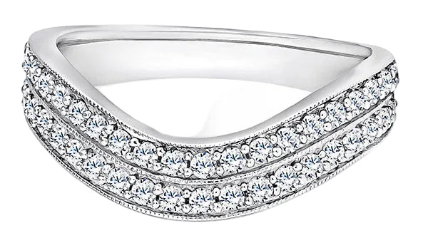 Round Diamond Platinum Ring, Double Row Curved Half Eternity | ET1251