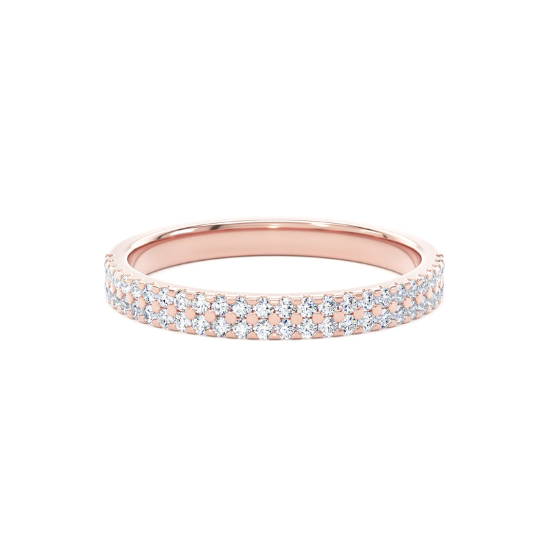 Round Diamond Rose Gold Ring, Double Row Micro Set Half Eternity | ET1224
