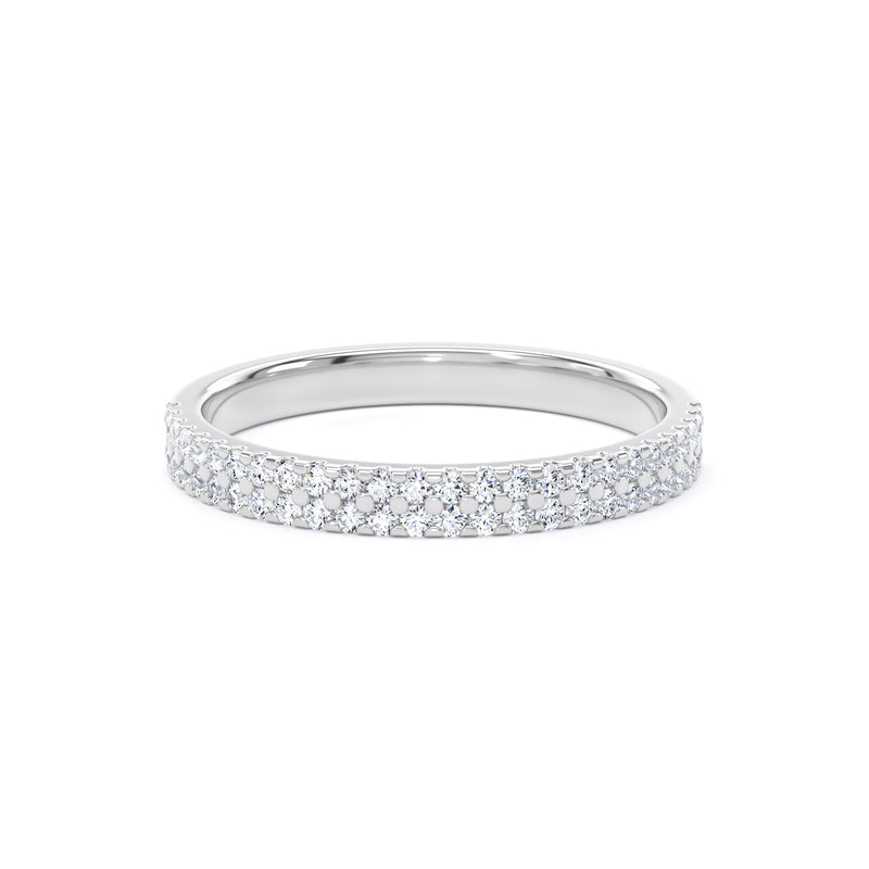 Round Diamond White Gold Ring, Double Row Micro Set Half Eternity | ET1224