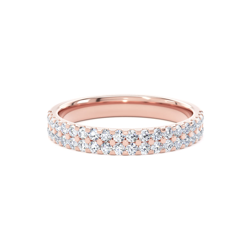Round Diamond Rose Gold Ring, Double Row Micro Set Half Eternity | ET1224