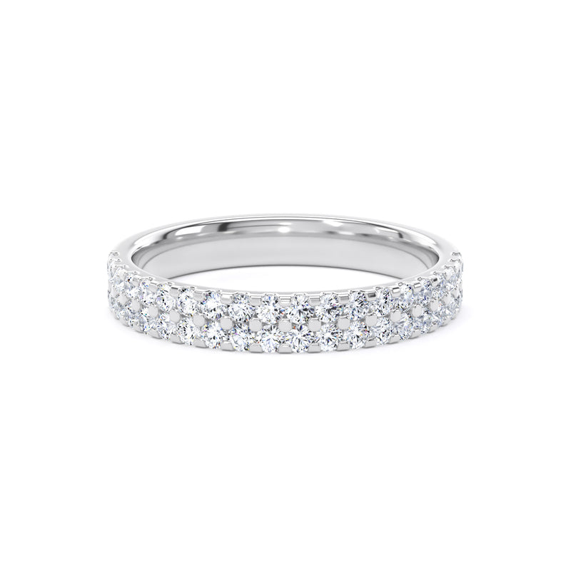 Round Diamond Platinum Ring, Double Row Micro Set Half Eternity | ET1224