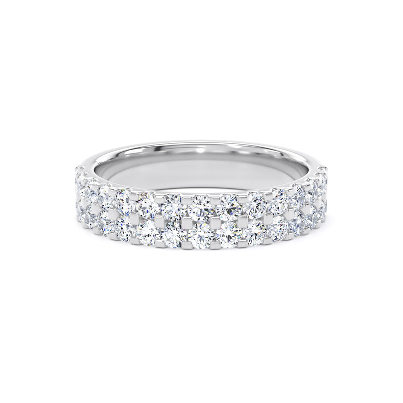 Round Diamond White Gold Ring, Double Row Micro Set Half Eternity | ET1224