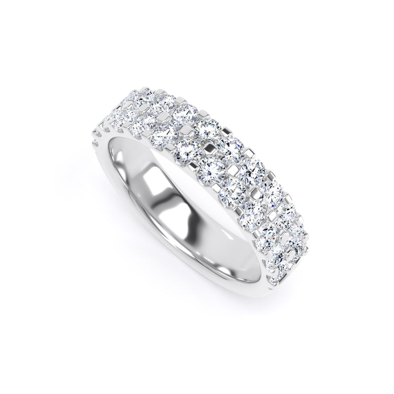 Round Diamond White Gold Ring, Double Row Micro Set Half Eternity | ET1224