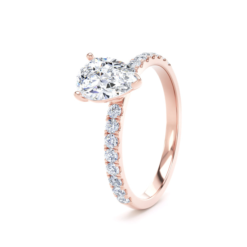 Pear Diamond Rose Gold Ring, Floating Head Shoulder Set | SMD DSP03