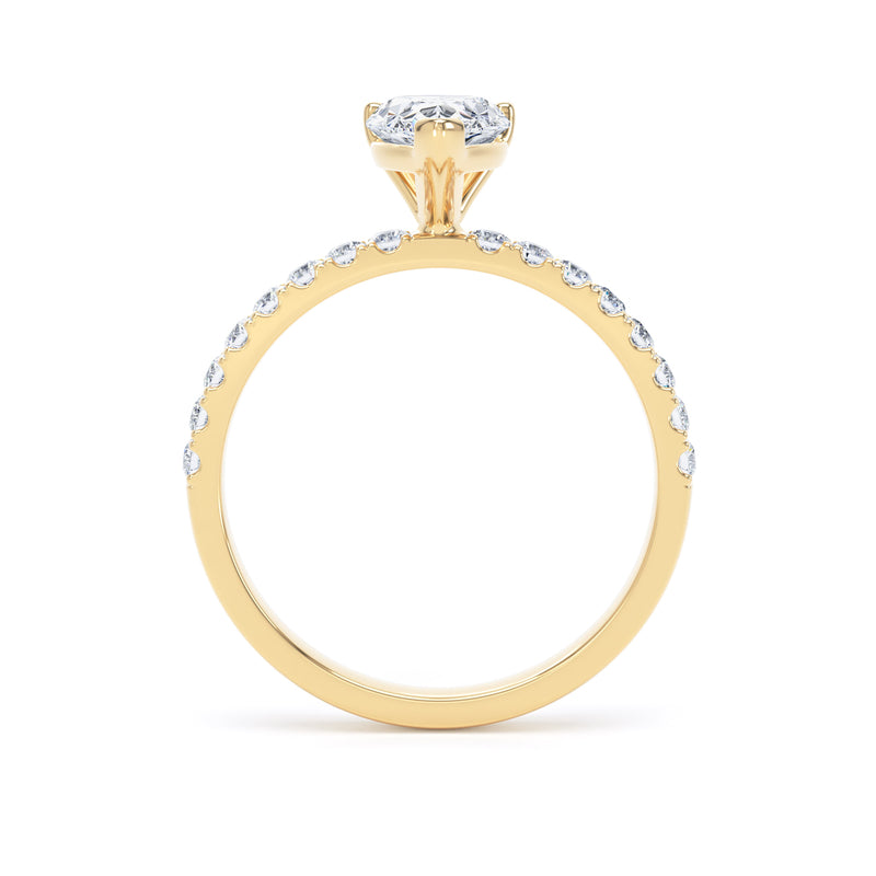 Pear Diamond Yellow Gold Ring, Floating Head Shoulder Set | SMD DSP03