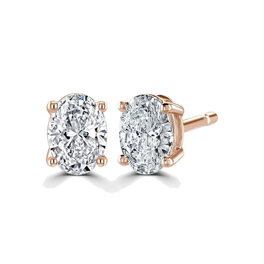 Oval Diamond Rose Gold Earrings, 4 Claw Stud | OE1001