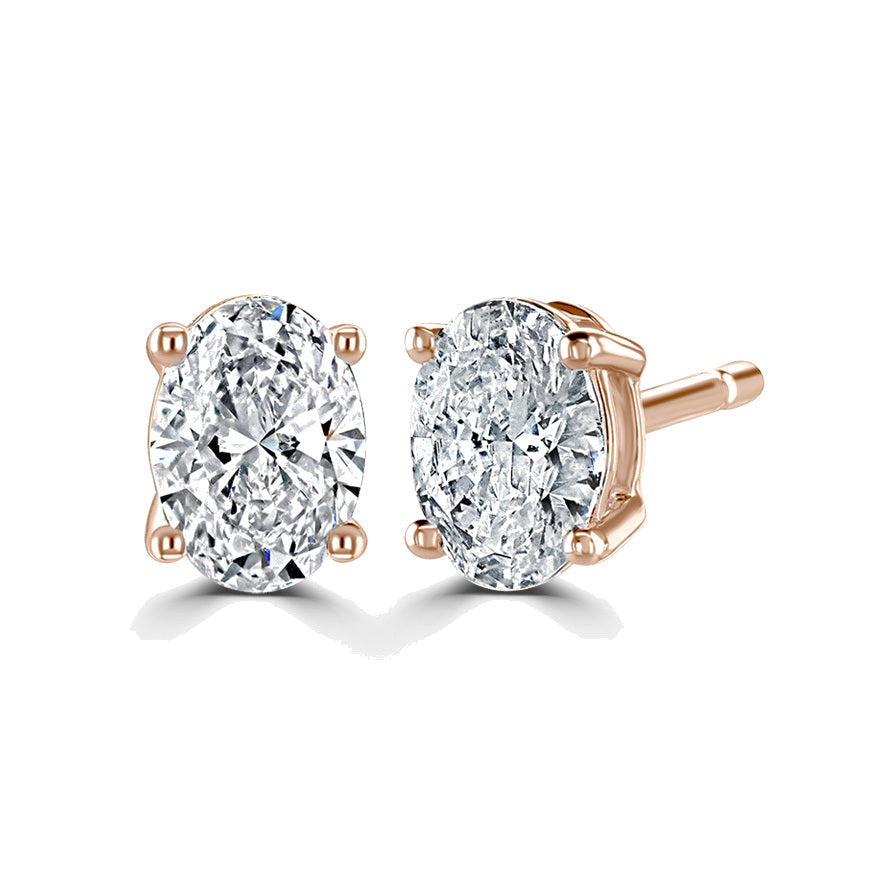 Oval Diamond Rose Gold Earrings, 4 Claw Stud | OE1001