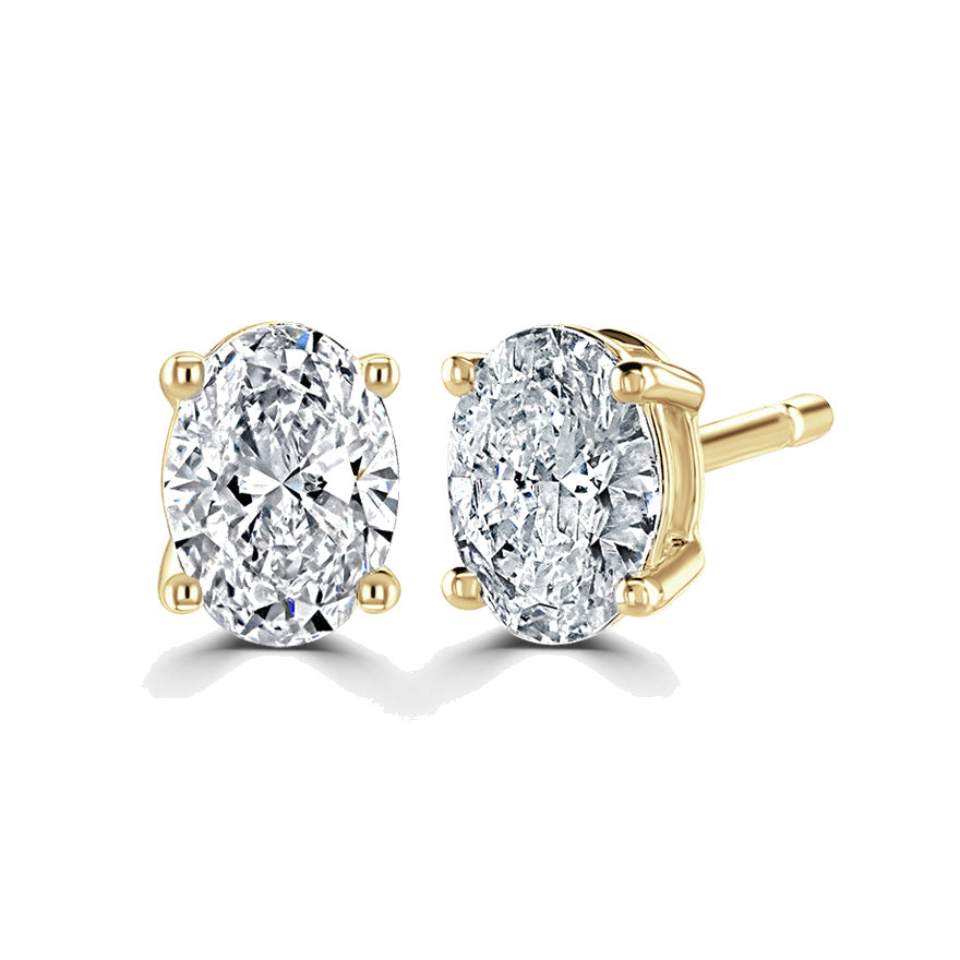 Oval Diamond Yellow Gold Earrings, 4 Claw Stud | OE1001