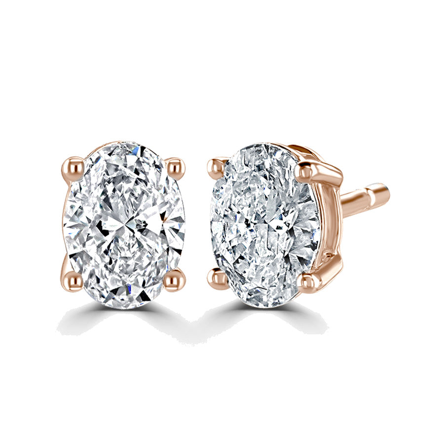 Oval Diamond Rose Gold Earrings, 4 Claw Stud | OE1001
