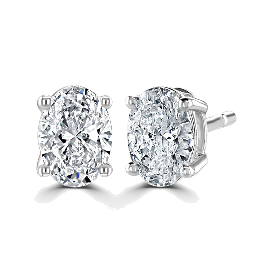 Oval Diamond Platinum Earrings, 4 Claw Stud | OE1001