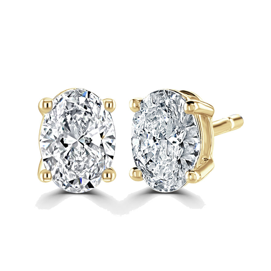 Oval Diamond Yellow Gold Earrings, 4 Claw Stud | OE1001