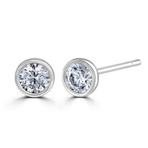 Round Diamond Platinum Earrings, Bezel Set Stud | RBZ1001