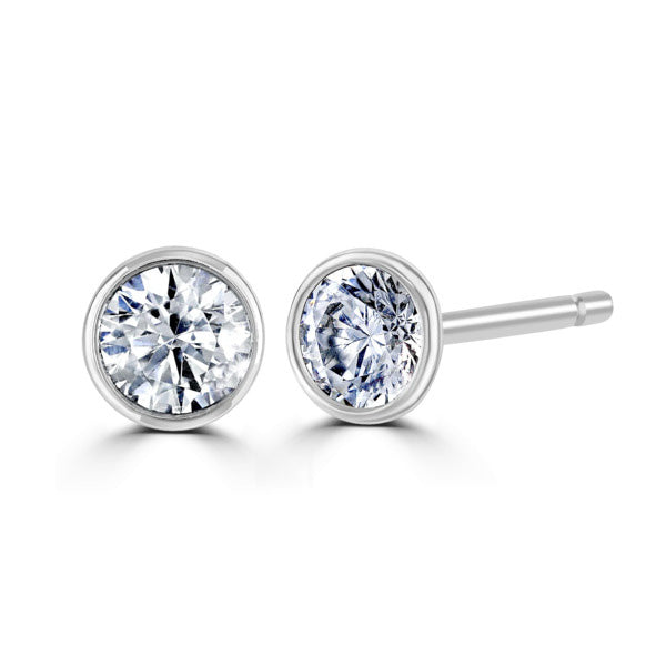 Round Diamond Platinum Earrings, Bezel Set Stud | RBZ1001