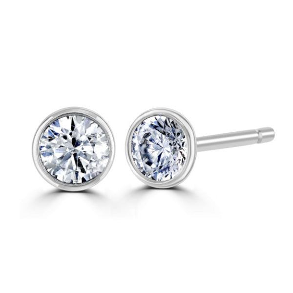 Round Diamond Platinum Earrings, Bezel Set Stud | RBZ1001