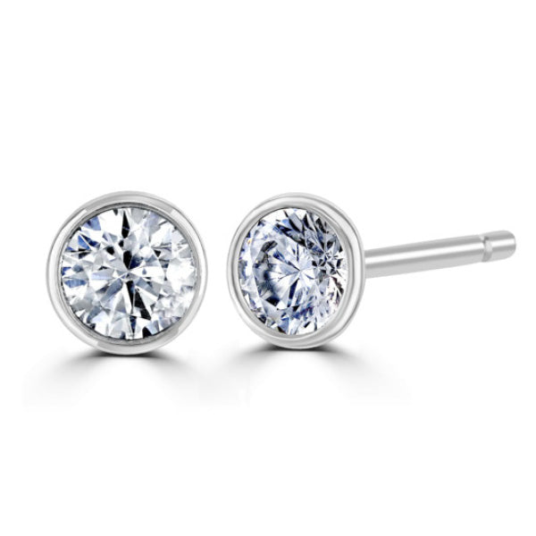 Round Diamond Platinum Earrings, Bezel Set Stud | RBZ1001
