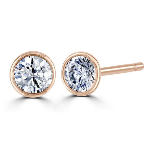 Round Diamond Earrings, Bezel Set Stud Solitaire | RBZ1001