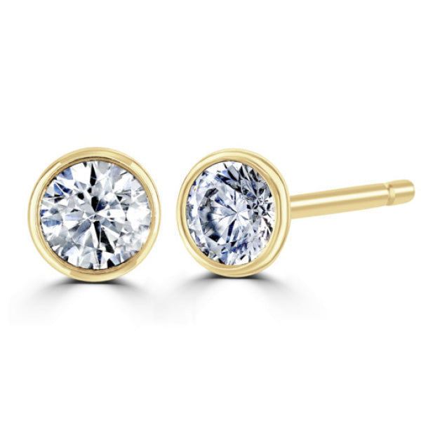 Round Diamond Earrings, Bezel Set Stud Solitaire | RBZ1001