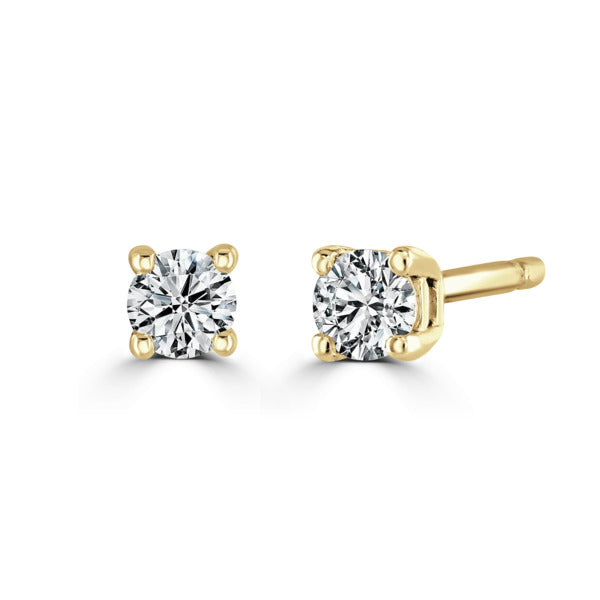 Round Diamond Yellow Gold Earrings, 4 Claw Stud | RE1001