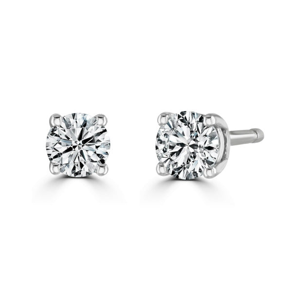Round Diamond Platinum Earrings, 4 Claw Stud | RE1001