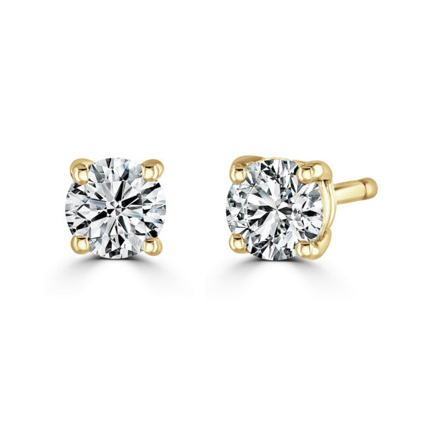 Round Diamond Yellow Gold Earrings, 4 Claw Stud | RE1001