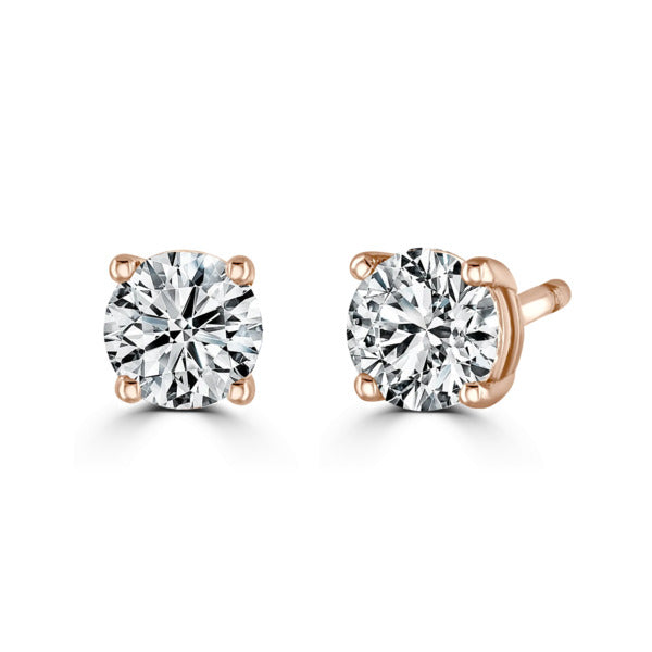 Round Diamond Rose Gold Earrings, 4 Claw Stud | RE1001