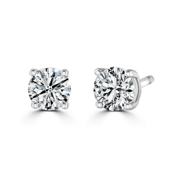 Round Diamond Platinum Earrings, 4 Claw Stud | RE1001