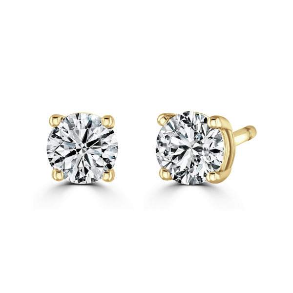 Round Diamond Yellow Gold Earrings, 4 Claw Stud | RE1001