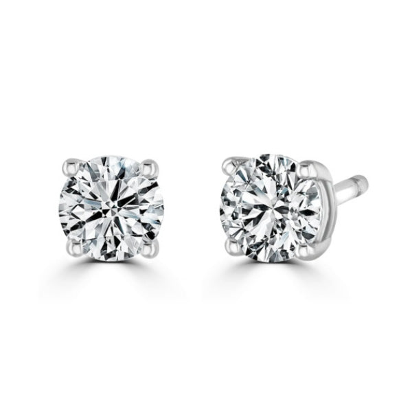 Round Diamond Platinum Earrings, 4 Claw Stud | RE1001