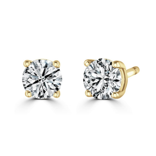 Round Diamond Yellow Gold Earrings, 4 Claw Stud | RE1001