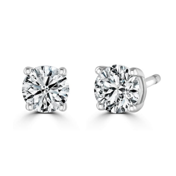 Round Diamond Platinum Earrings, 4 Claw Stud | RE1001