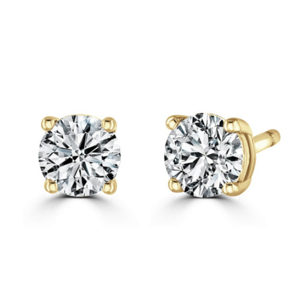 Round Diamond Yellow Gold Earrings, 4 Claw Stud | RE1001