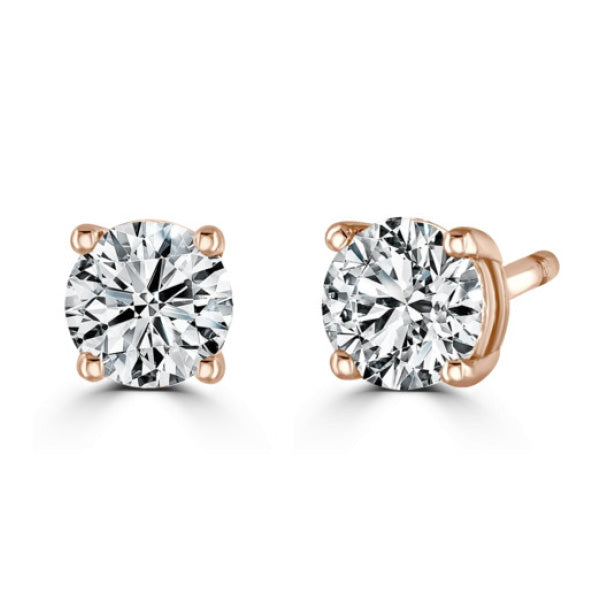 Round Diamond Rose Gold Earrings, 4 Claw Stud | RE1001