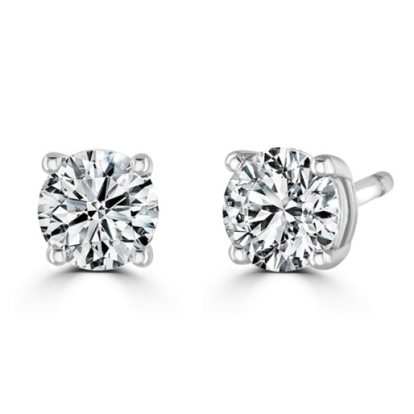 Round Diamond Platinum Earrings, 4 Claw Stud | RE1001