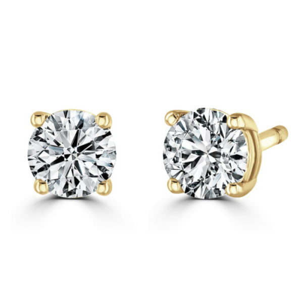Round Diamond Yellow Gold Earrings, 4 Claw Stud | RE1001
