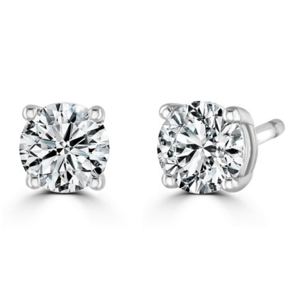 Round Diamond Platinum Earrings, 4 Claw Stud | RE1001