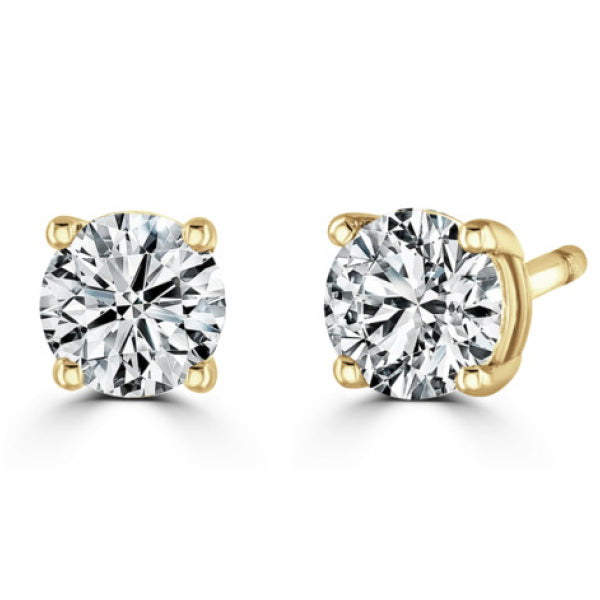 Round Diamond Yellow Gold Earrings, 4 Claw Stud | RE1001