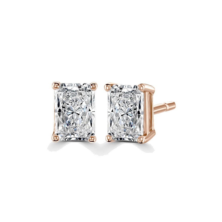 Radiant Diamond Rose Gold Earrings, 4 Claw Stud | RAE1001