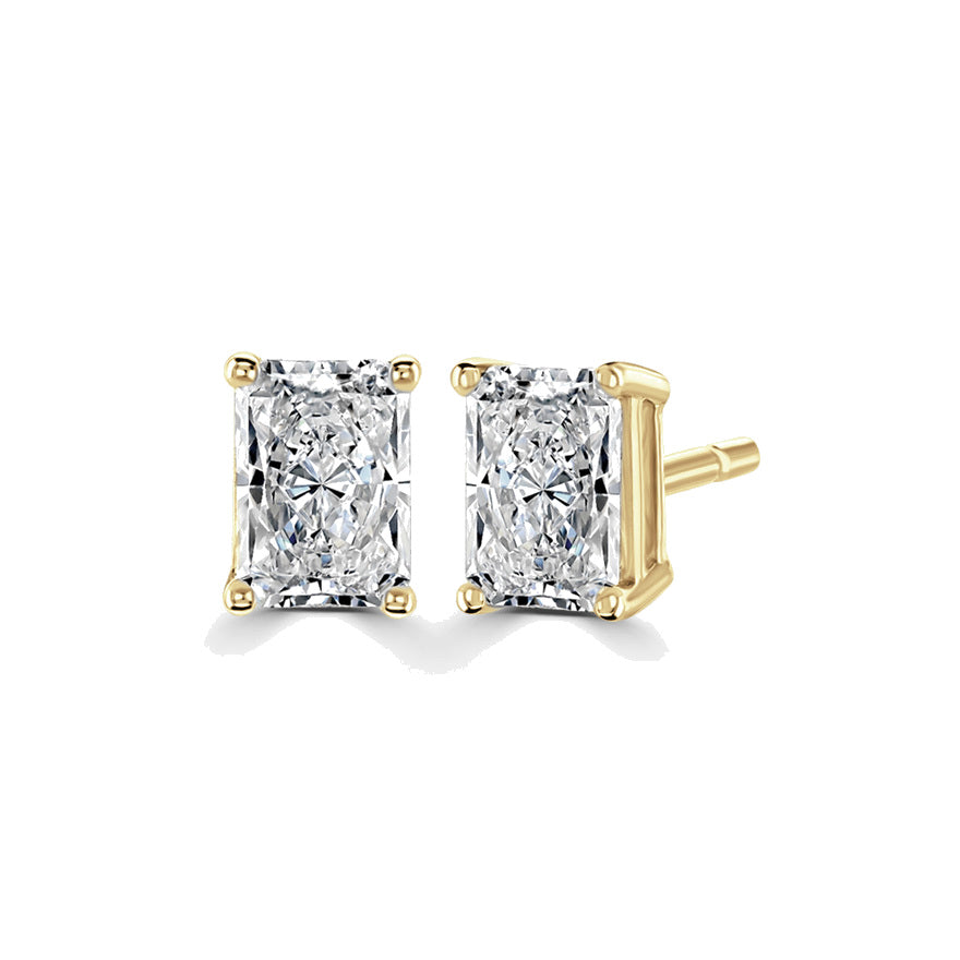 Radiant Diamond Yellow Gold Earrings, 4 Claw Stud | RAE1001