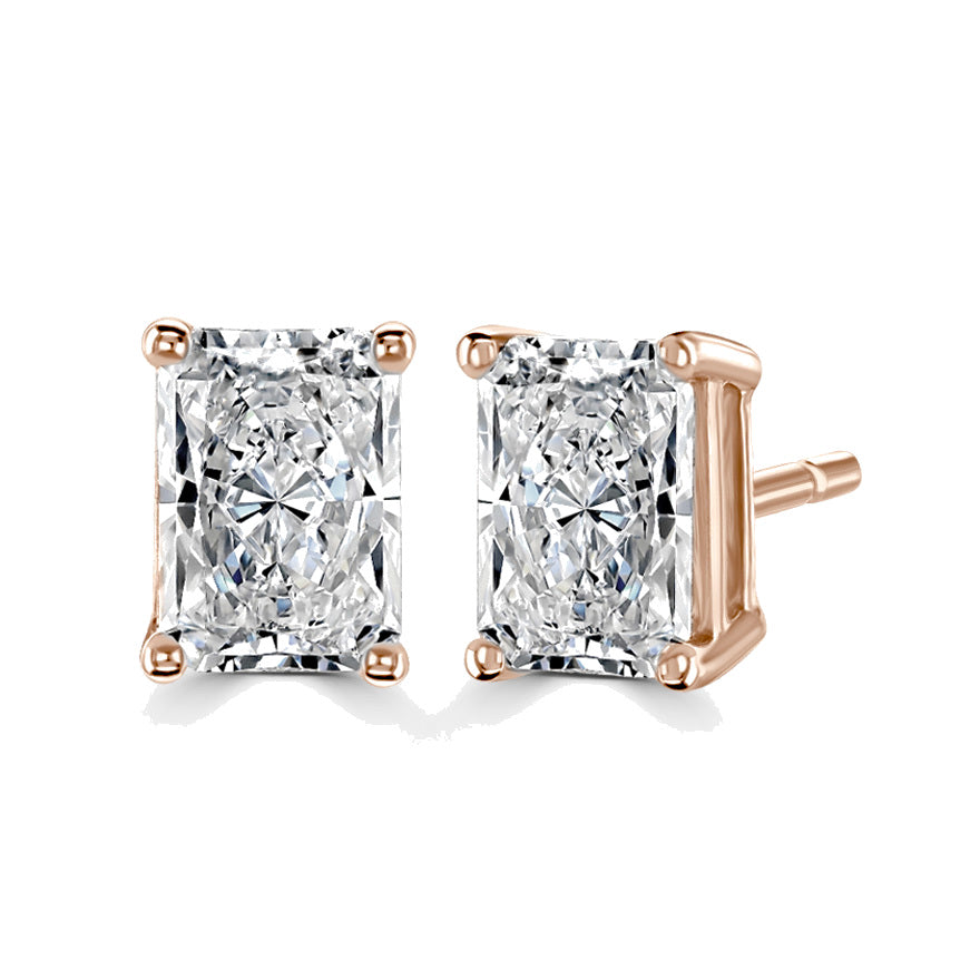 Radiant Diamond Rose Gold Earrings, 4 Claw Stud | RAE1001