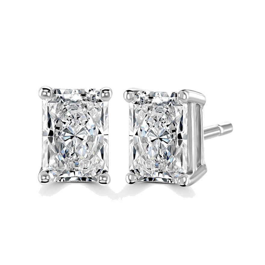 Radiant Diamond Platinum Earrings, 4 Claw Stud | RE1001