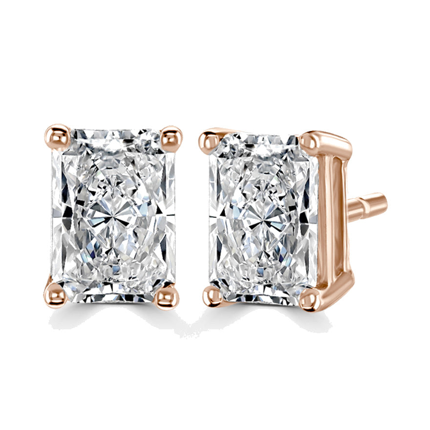 Radiant Diamond Earrings, 4 Claw Stud Solitaire | RE1001
