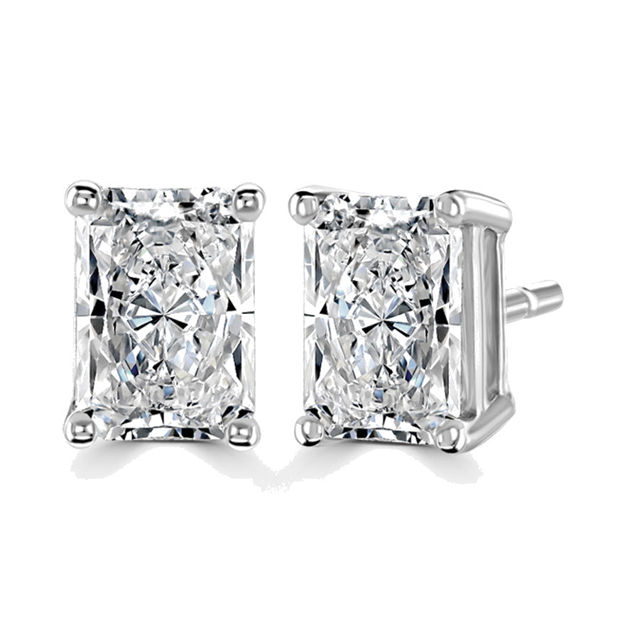 Radiant Diamond Earrings, 4 Claw Stud Solitaire | RE1001