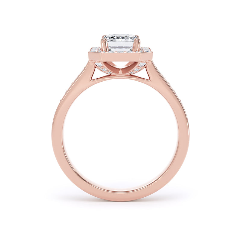 Halo Diamond Shoulder Ring | Rose Gold, Emerald Diamond | EHG01 LGE
