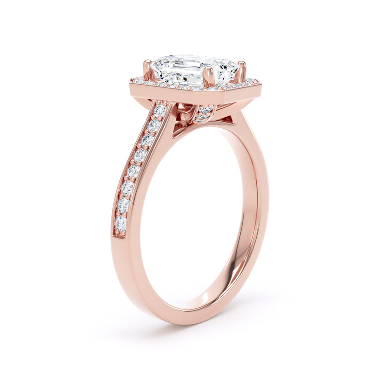 Halo Diamond Shoulder Ring | Rose Gold, Emerald Diamond | EHG01 LGE