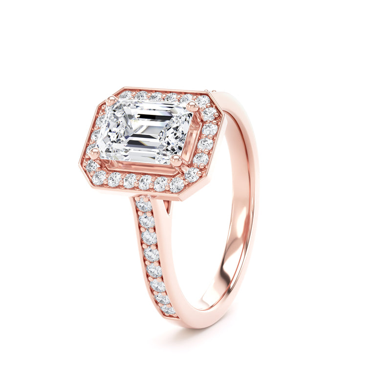 Halo Diamond Shoulder Ring | Rose Gold, Emerald Diamond | EHG01 LGE
