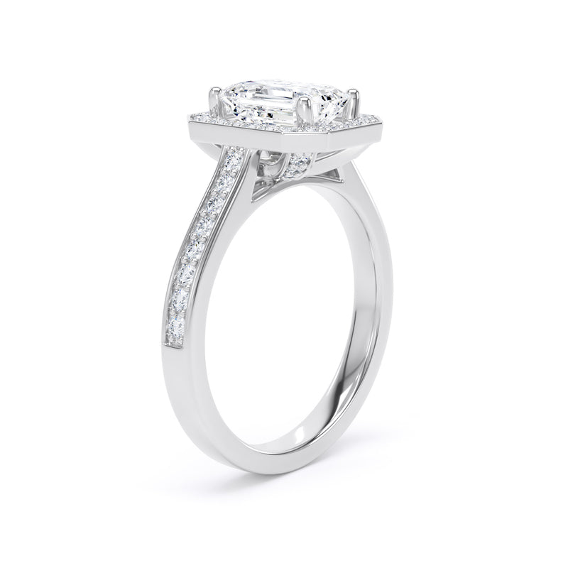 Halo Diamond Shoulder Ring | White Gold, Emerald Diamond | EHG01 SME