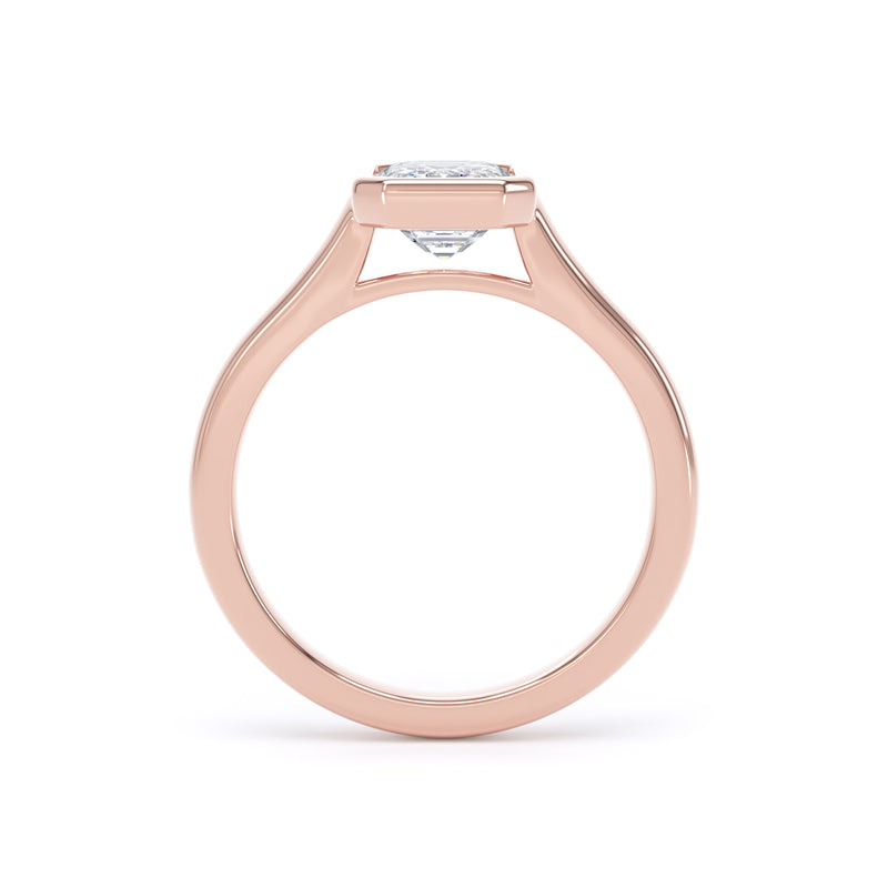 Emerald Diamond Rose Gold Ring, Bezel Solitaire | LGE EPP02