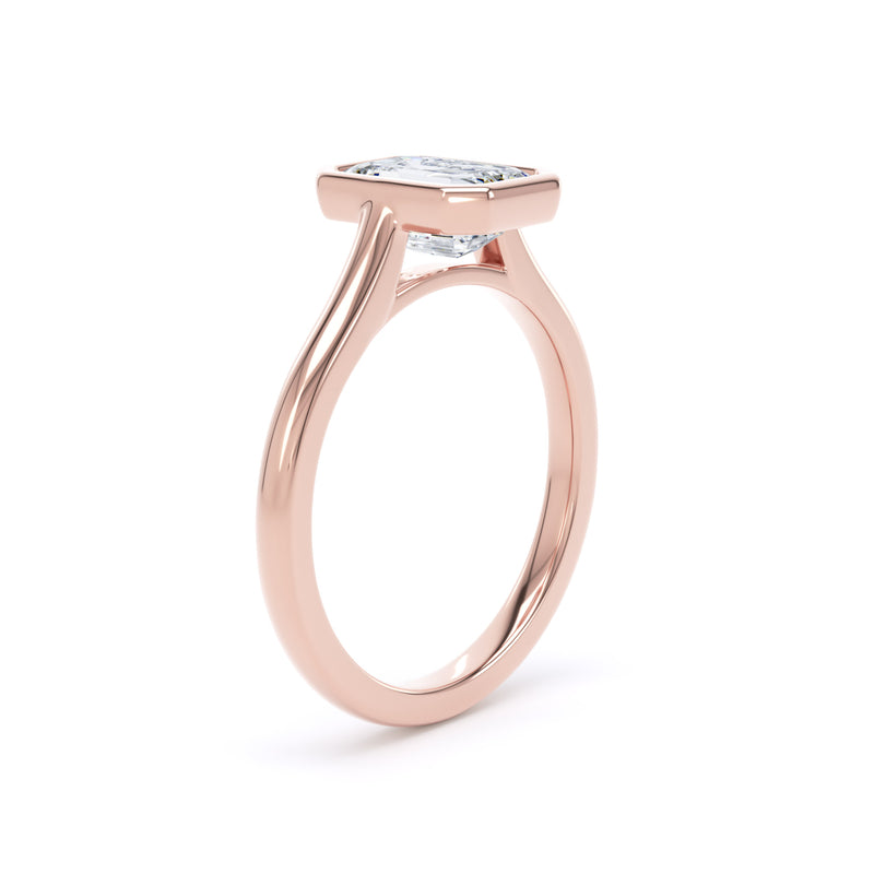 Emerald Diamond Rose Gold Ring, Bezel Solitaire | LGE EPP02