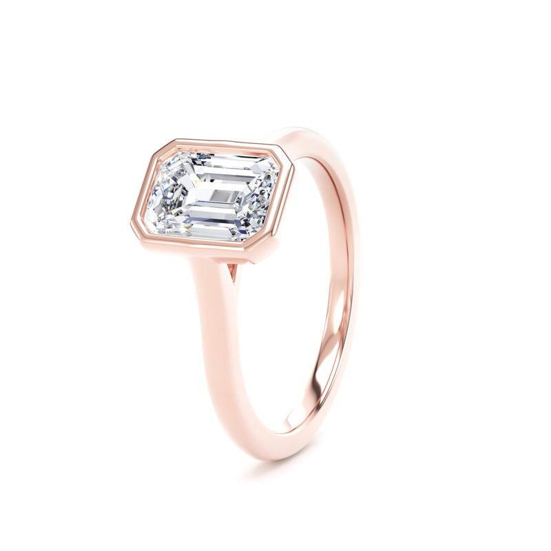 Emerald Diamond Rose Gold Ring, Bezel Solitaire | LGE EPP02